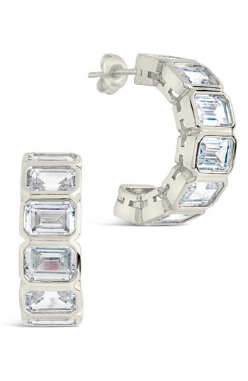 Sterling Forever Nyssa Baguette Cubic Zirconia Hoop Earrings In Multi
