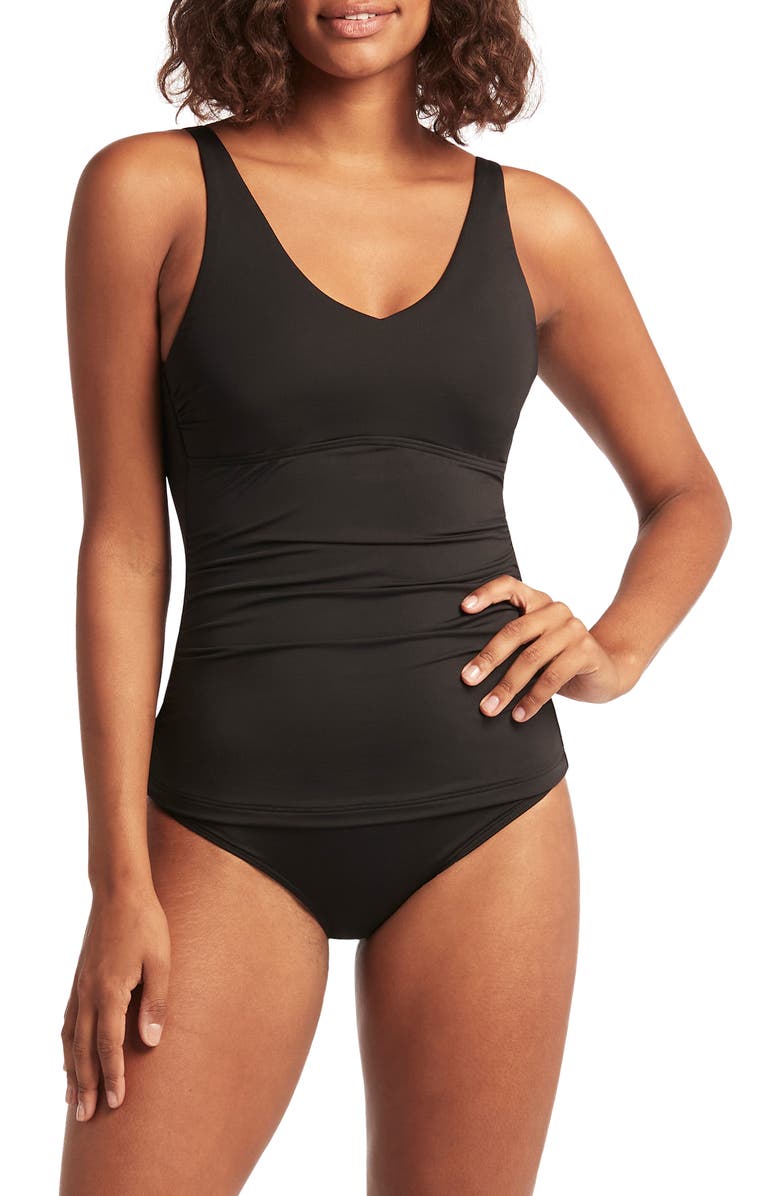Sea Level Singlet D- & DD-Cup Tankini Top, Main, color, Black