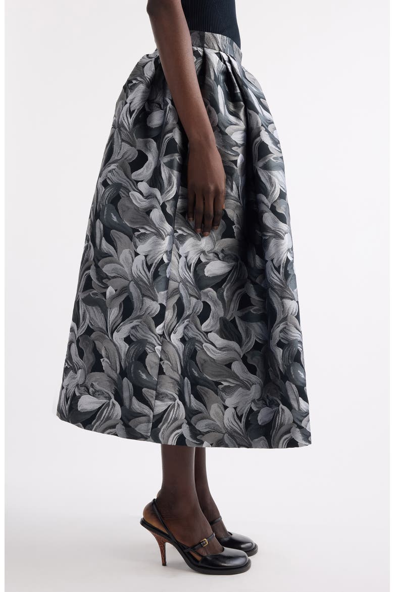 Soni Abstract Floral Jacquard Pleated A-Line Midi Skirt, Alternate, color, BLACK