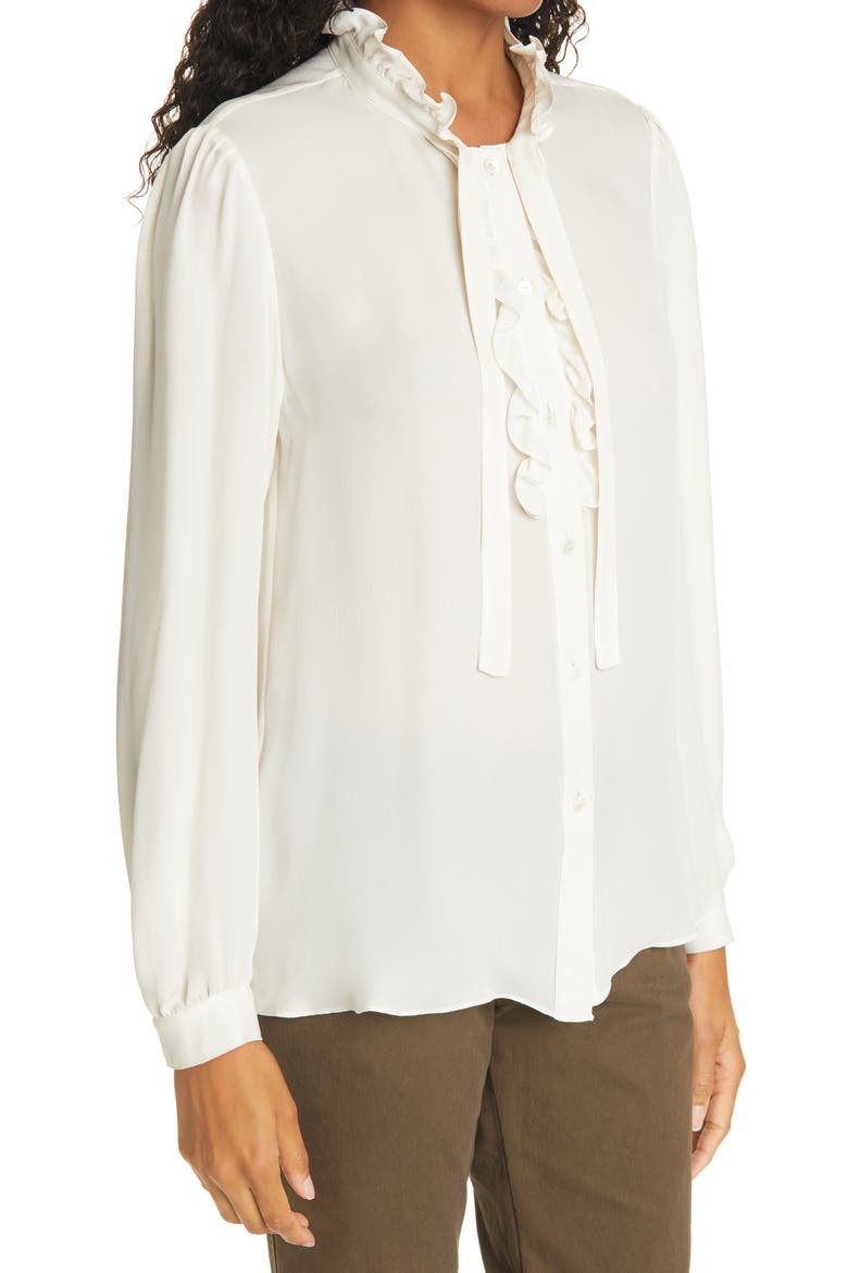 Miera Ruffle Silk Blouse, Alternate, color, IVORY
