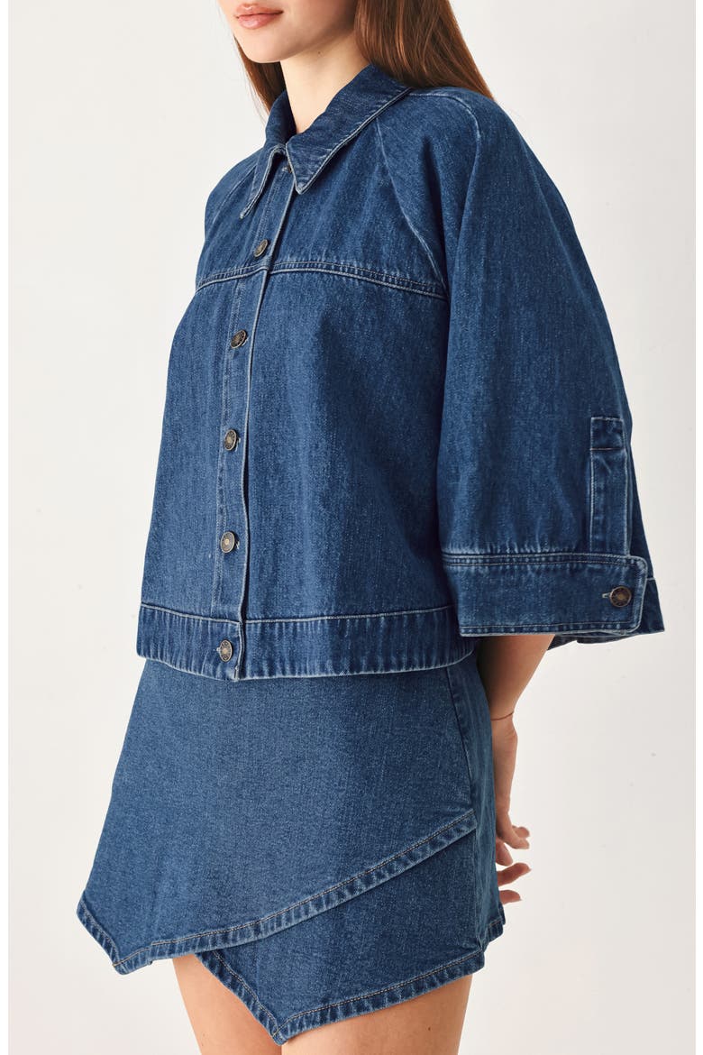 Denim Cape Jacket, Alternate, color, MEDIUM DENIM