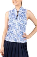 TailorByrd Leaves Print Sleeveless Quarter Zip Polo