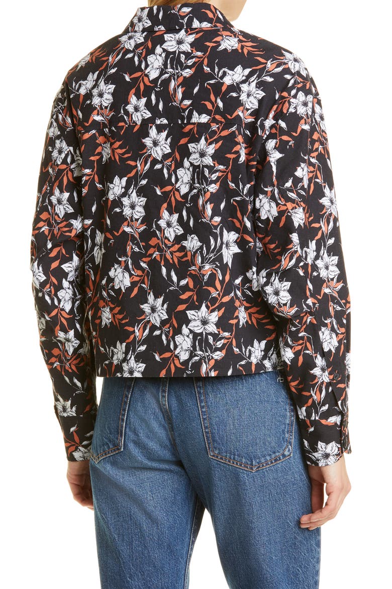 Jessie Floral Print Linen Blend Shirt Jacket, Alternate, color, BLACK