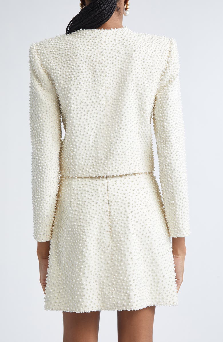 Carolina Herrera Faux Pearl Embellished Crop Jacket, Alternate, color, Ivory