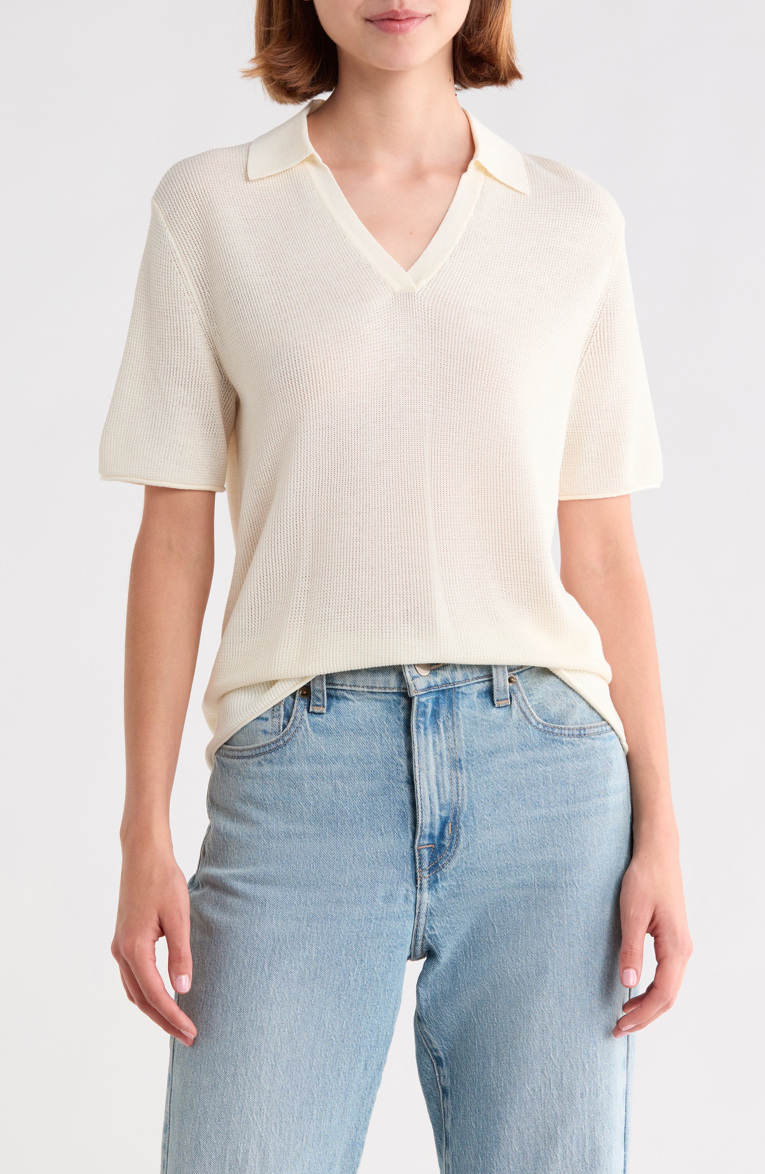 Open Collar Short Sleeve Sweater