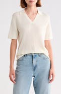 Theory Open Collar Short Sleeve Sweater