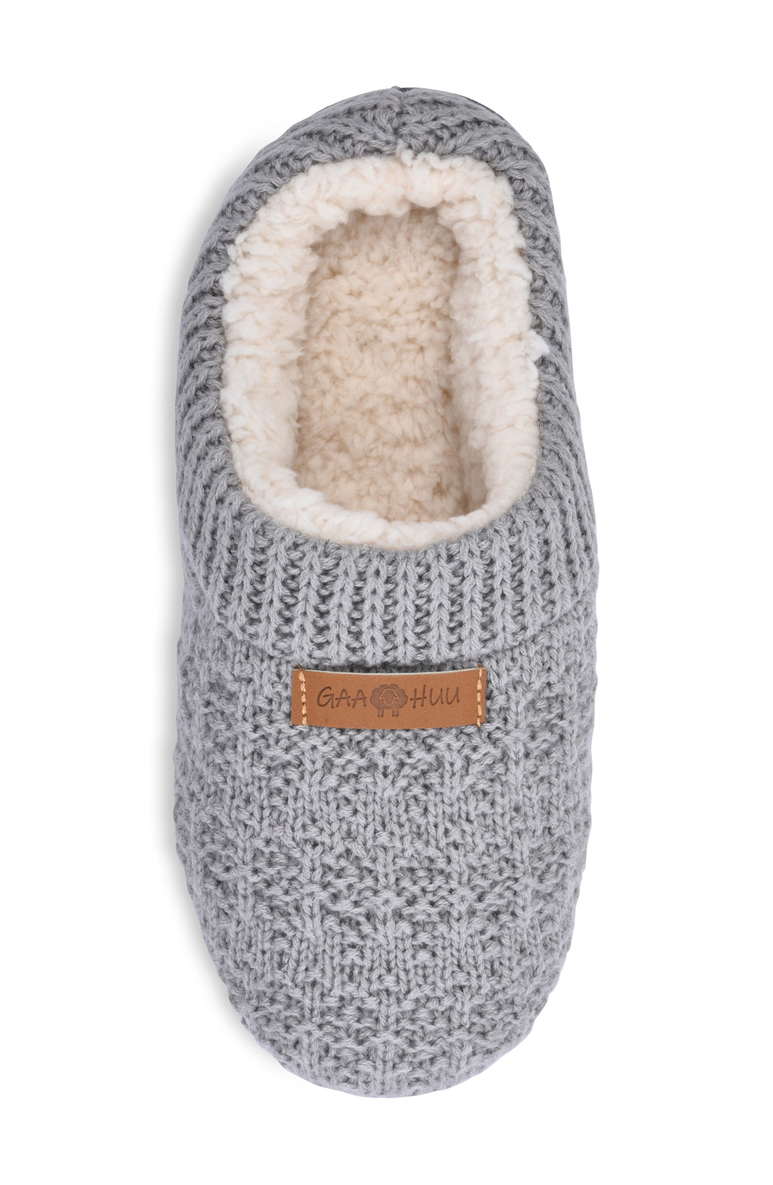 Textured Knit Faux Shearling Lined Slipper, Alternate, color, GREY