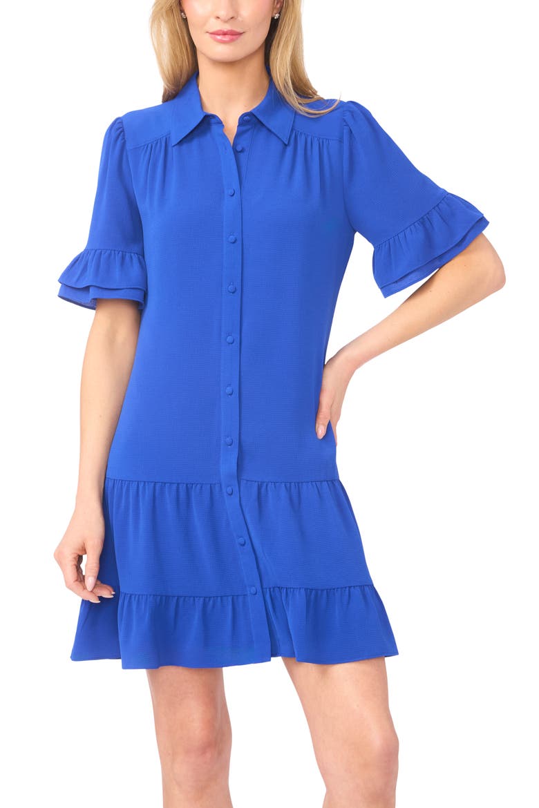 Ruffle Sleeve Mini Shirtdress, Alternate, color, DEEP ROYAL BLUE