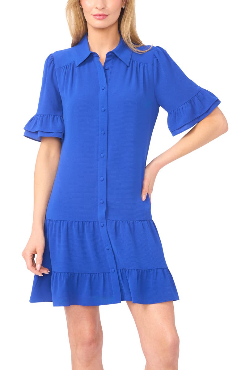 CeCe Ruffle Sleeve Mini Shirtdress, Alternate, color, Deep Royal Blue