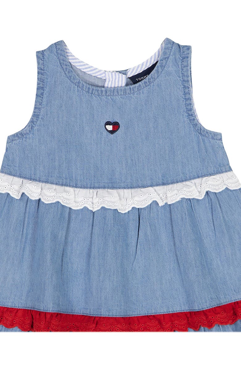 Tommy Hilfiger Tiered Denim Dress & Bloomers, Alternate, color, Blue