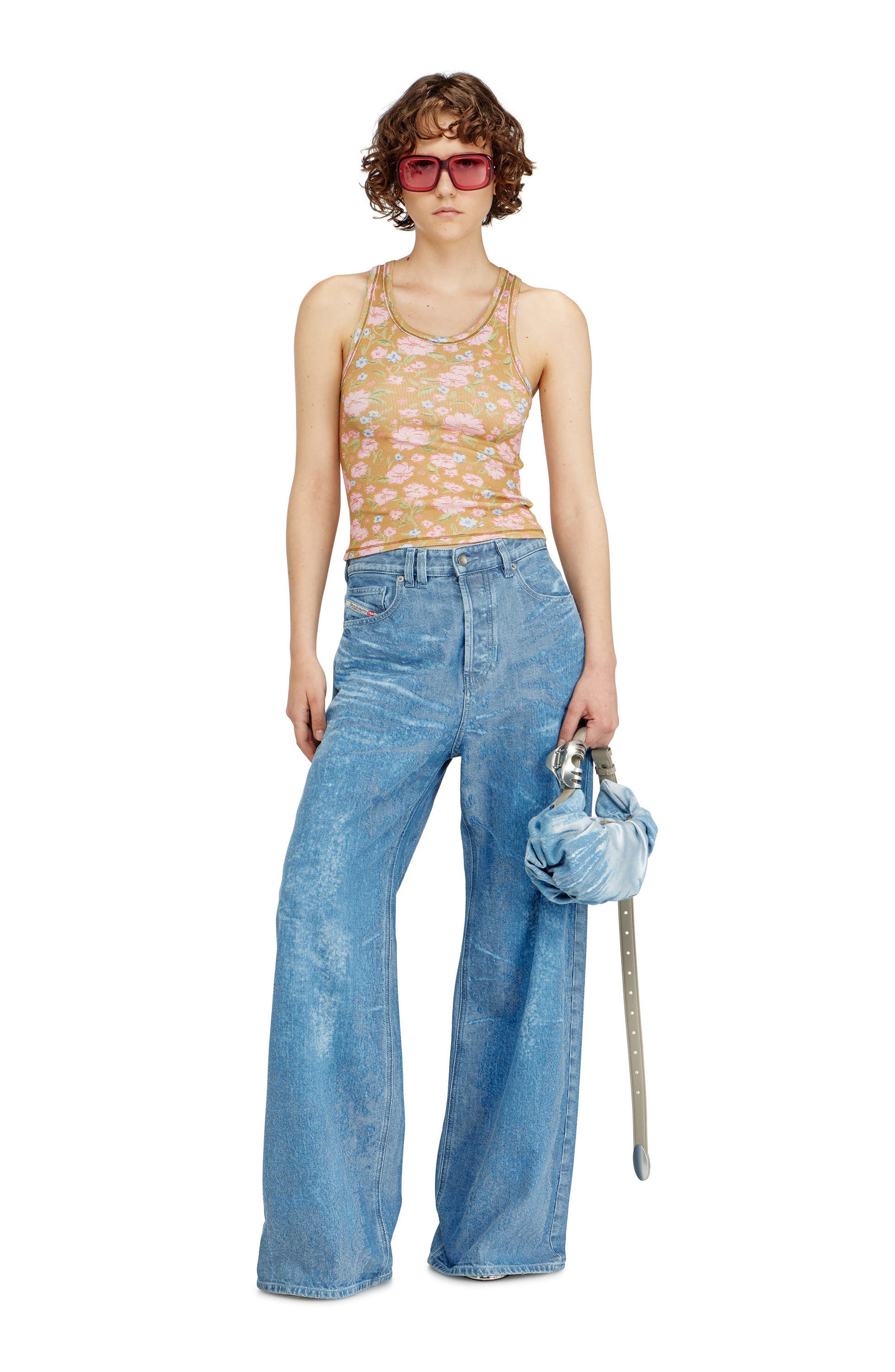 DIESEL<sup>®</sup> Grab-D-Small Scrunched Satin Denim Hobo Bag, Alternate, color, Blue