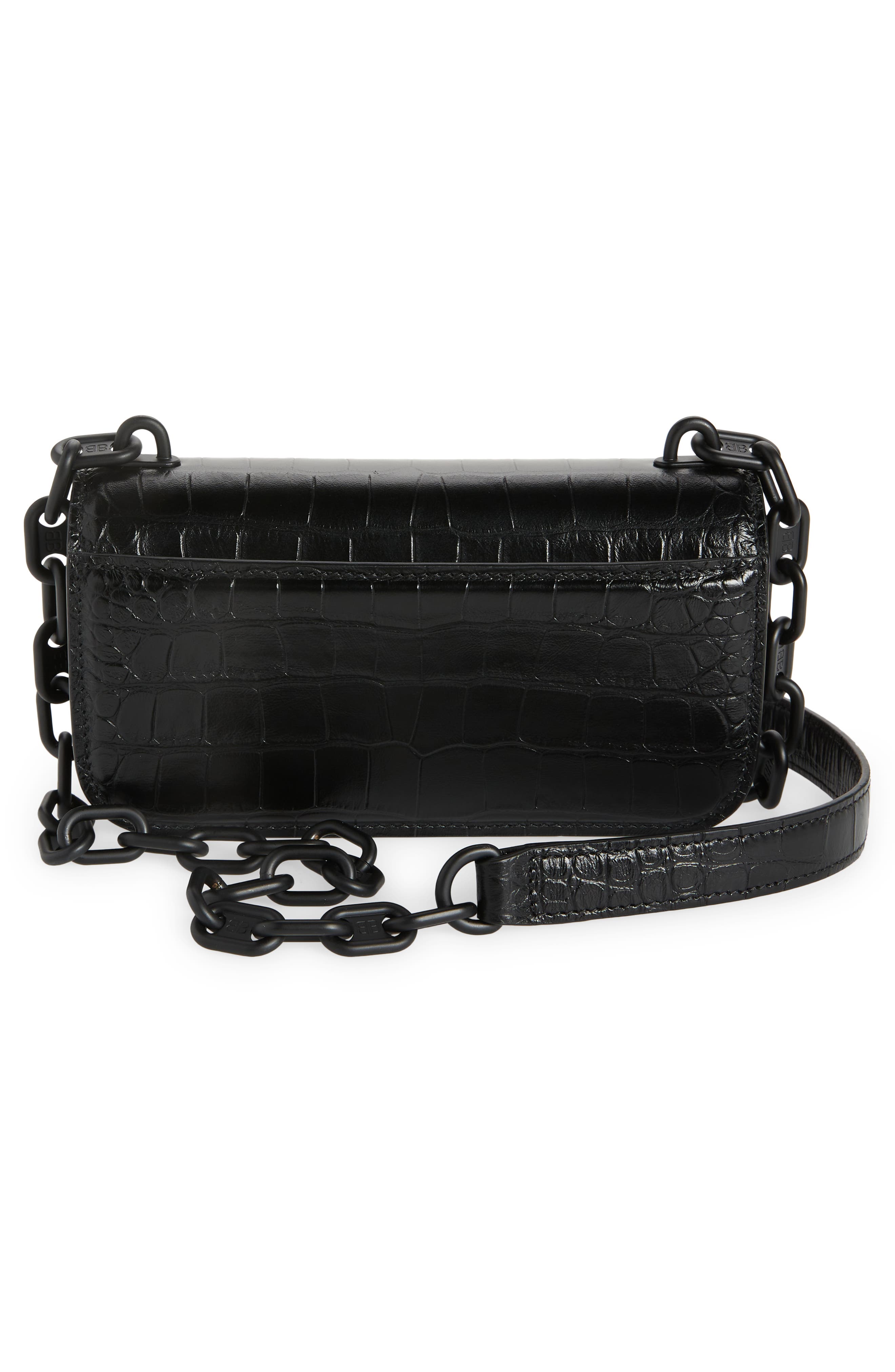 Balenciaga Gossip BB Logo Croc Embossed Leather Shoulder Bag, Alternate, color, 