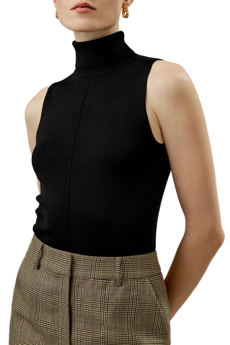 Women's Silk Knitted Turtleneck Sleeveless Top, Main, color, Black