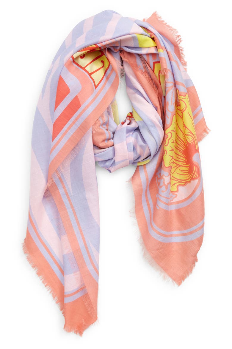 Woorsace Print Cotton & Silk Scarf, Main, color, CORAL ORCHID