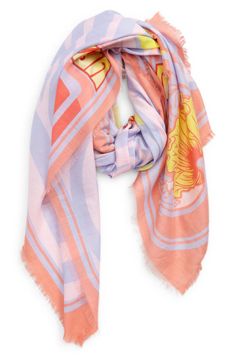 Versace Woorsace Print Cotton & Silk Scarf, Main, color,