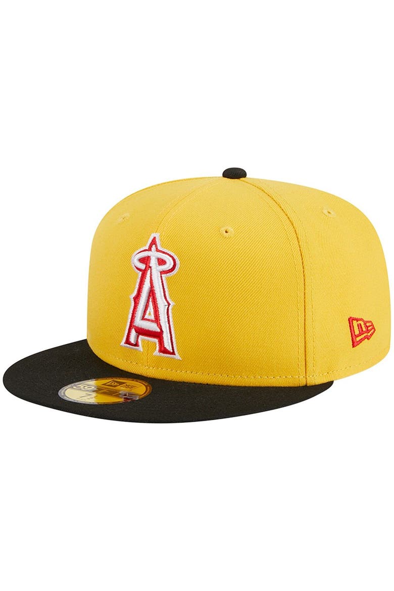 Men's New Era Yellow/Black Los Angeles Angels Grilled 59FIFTY Fitted Hat, Alternate, color, Yellow