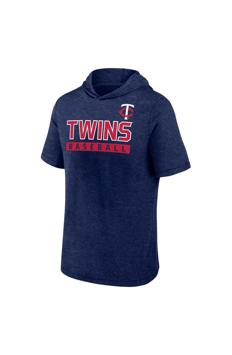 FANATICS Men's Fanatics Heather Navy Minnesota Twins Push Short Sleeve Pullover Hoodie, Alternate, color, Heather Navy