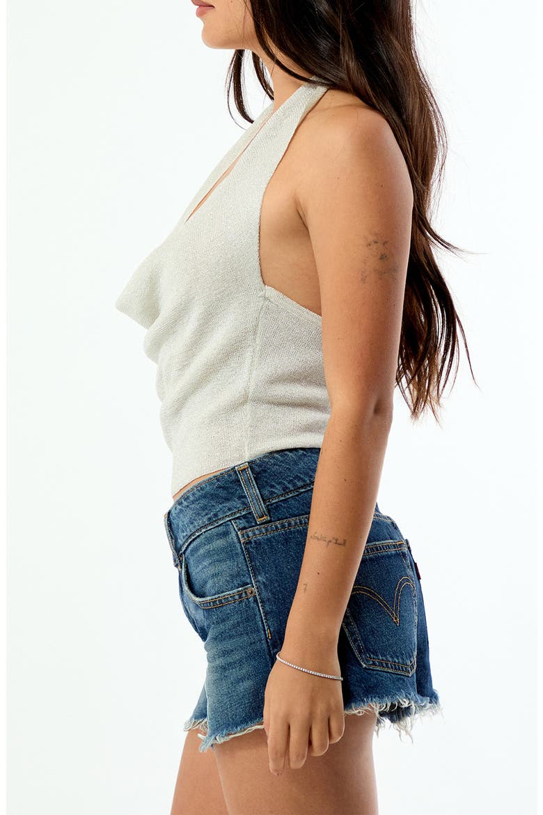 Athena Cowl Halter Neck Metallic Knit Top, Alternate, color, IVORY