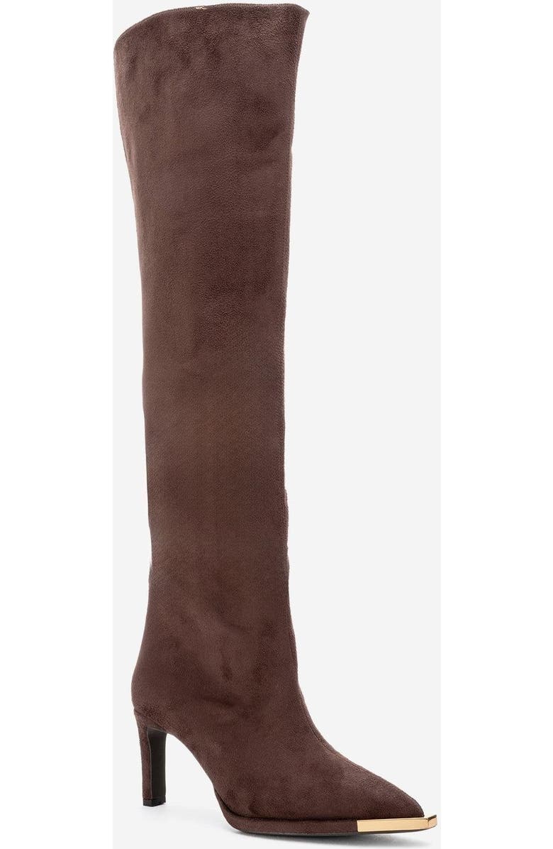 Prologue Shoes Vody Over The Knee Zip Stiletto Boot, Main, color, Brown Suede Faux Leather