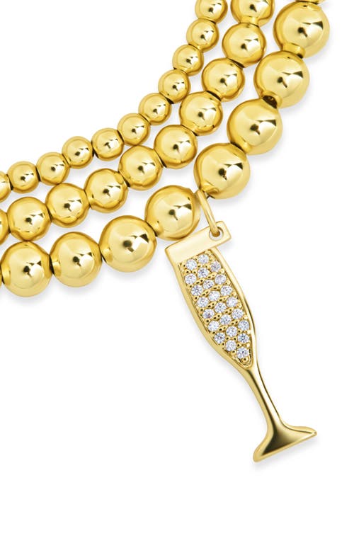 Sterling Forever Beaded Bracelet Set With Cz Champagne Flute Charm In Gold