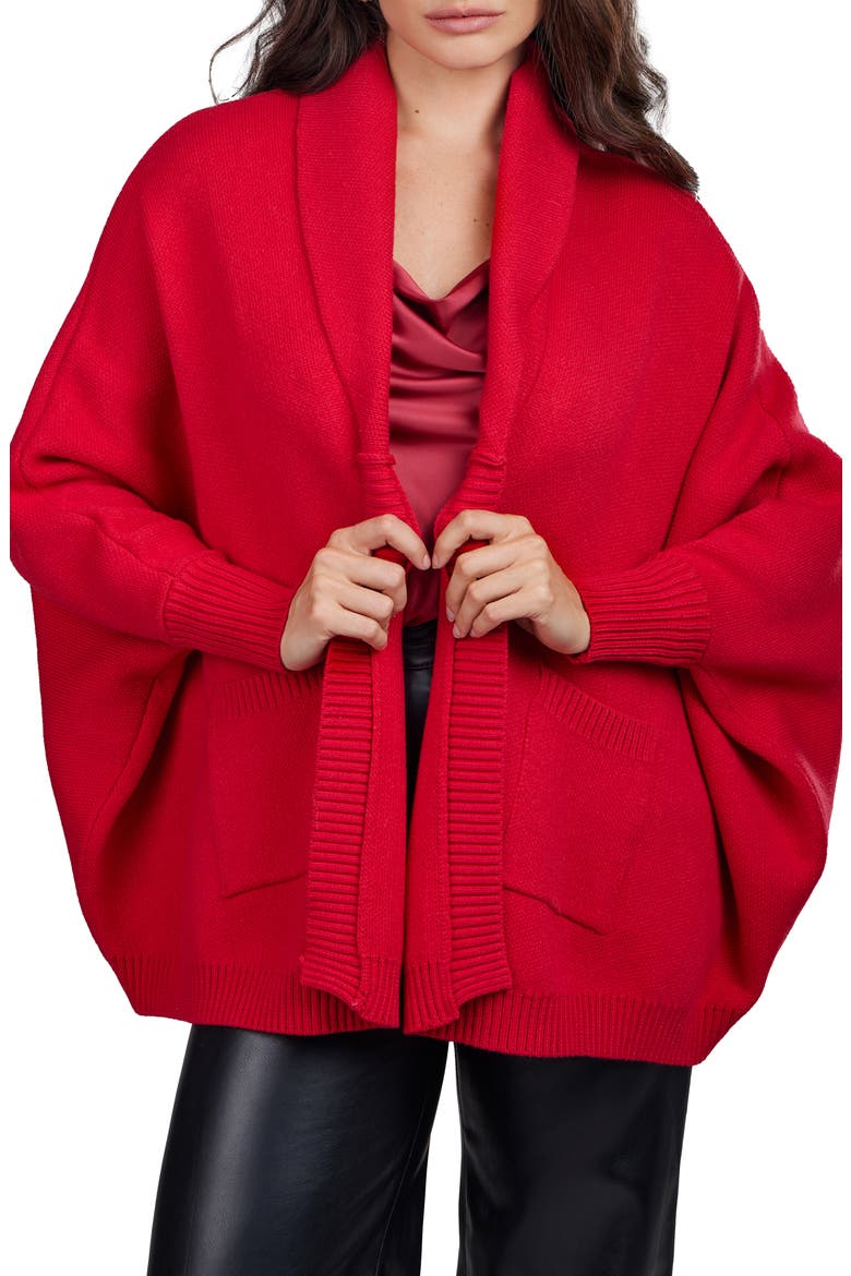 Oversize Ribbed Knit Cardigan, Main, color, RED