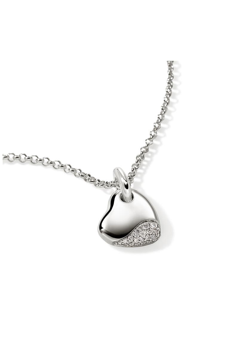 Pebble Heart Pavé Diamond Short Pendant Necklace, Alternate, color, SILVER