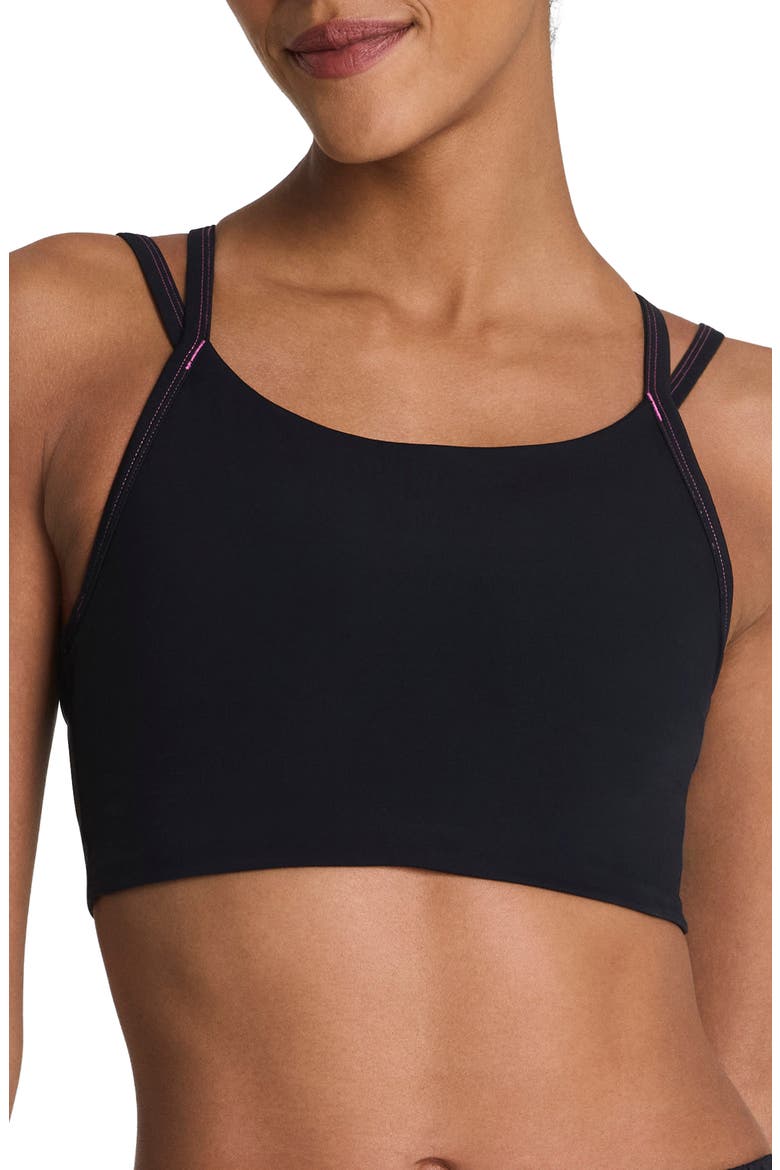 Keep Chill Faux Layer Sports Bra, Main, color, VERY BLACK