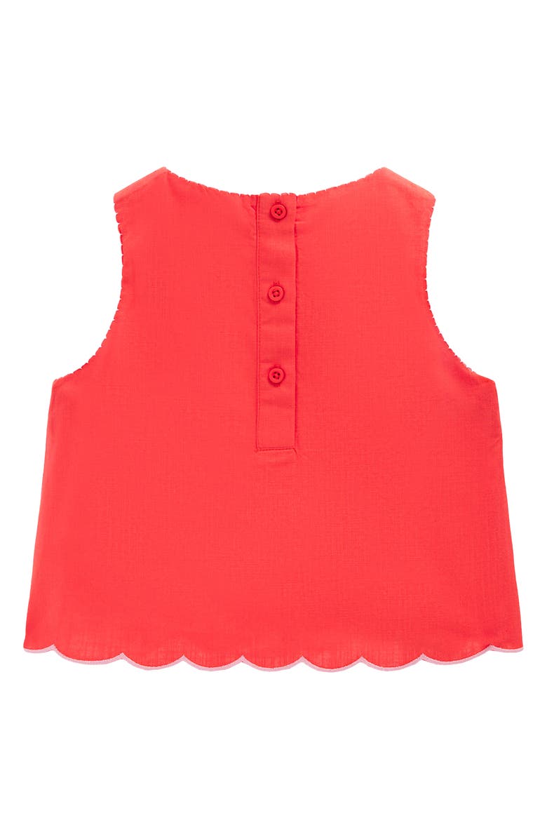 Mini Boden Kids' Woven Floral Embroidered Scallop Trim Top, Alternate, color, Spicy Red Neon Embroidery