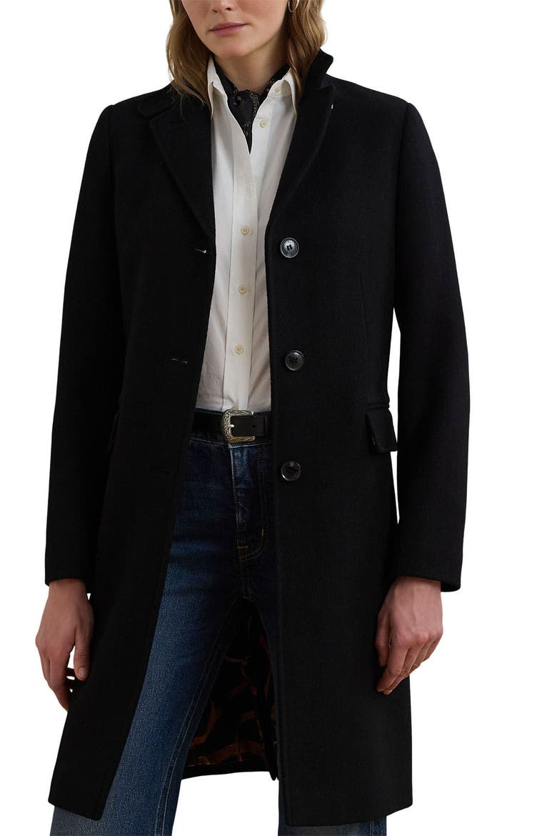 Longline Wool Blend Twill Coat, Alternate, color, BLACK