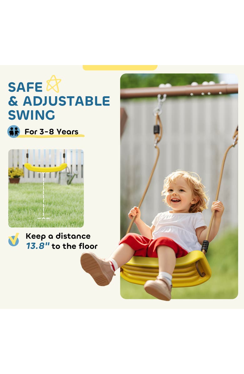 Qaba Kids Swing Set with 6 FT Slide, 2 Adjustable Swings, Fort with Canopy, Backyard Use, Alternate, color, 