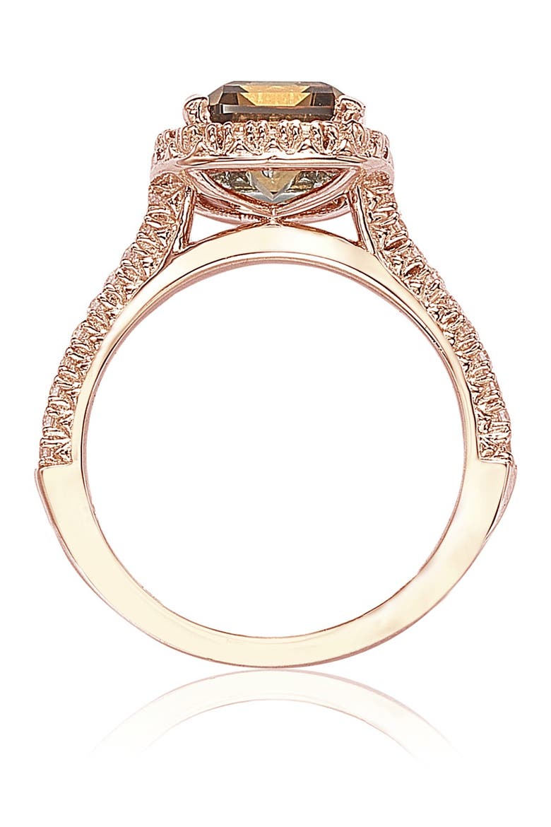 Rose Tone Sterling Silver Emerald Cut CZ Ring, Alternate, color, ROSE BROWN