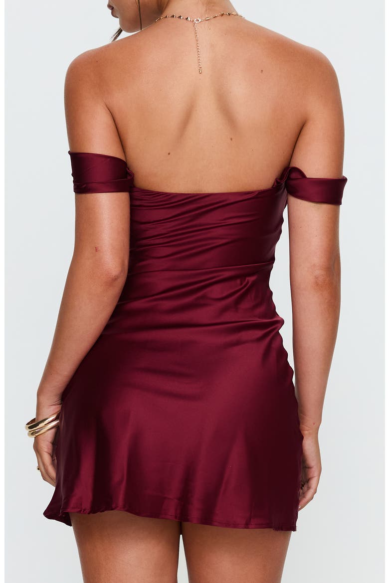 Zabbarra Off the Shoulder Satin Minidress, Alternate, color, BURGUNDY