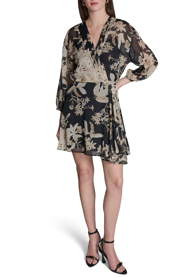 Floral Smocked Chiffon Minidress, Alternate, color, BLACK MULTI