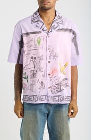 DIET STARTS MONDAY Doodle Graphic Cotton Button-Up Shirt