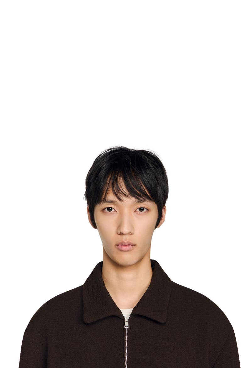 Waffled regular collar zip jacket, Alternate, color, Chocolate