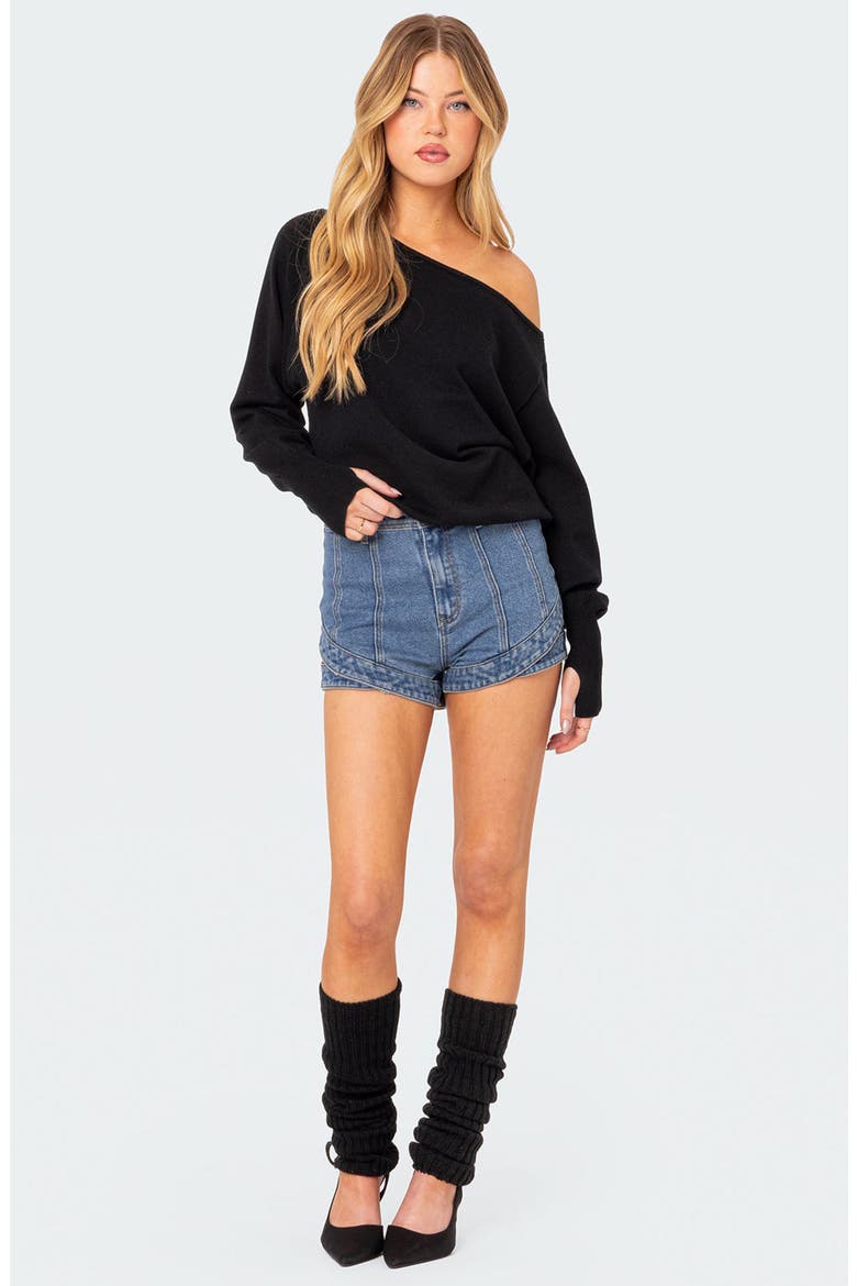 Oversize Off the Shoulder Sweater, Alternate, color, BLACK