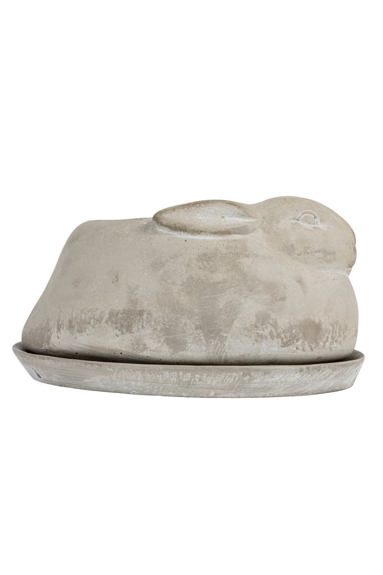 Cement Rabbit Planter with Saucer Set, Grey, Alternate, color, Grey