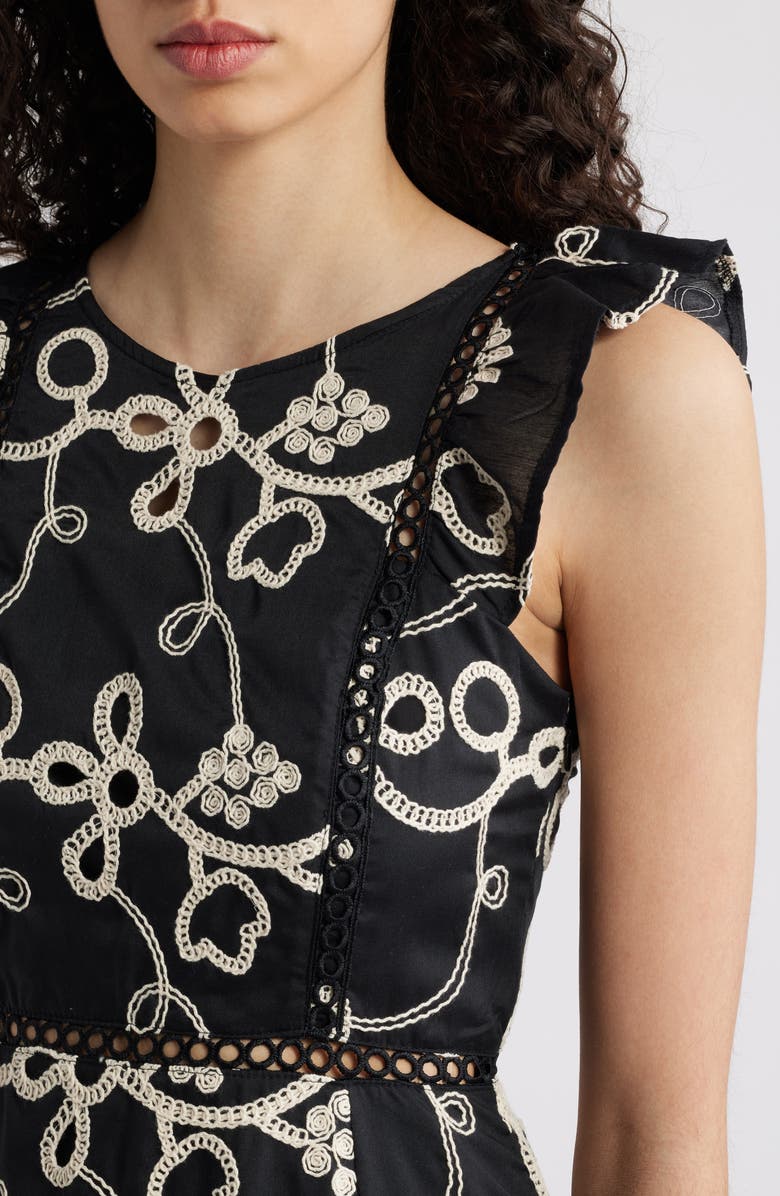 Sam Edelman Rope Embroidery A-Line Dress, Alternate, color, Black