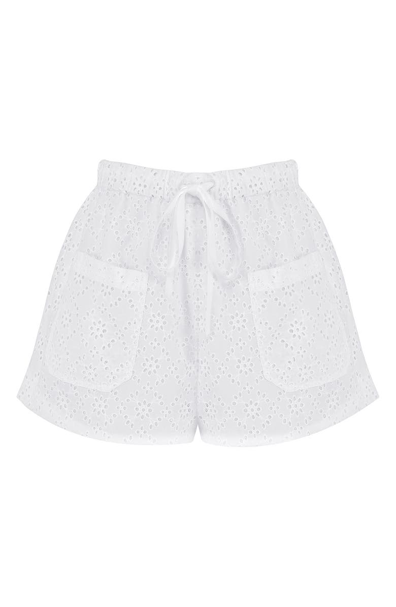 HOUSE OF CB Mae Broderie Anglaise Tie Waist Shorts, Main, color, White