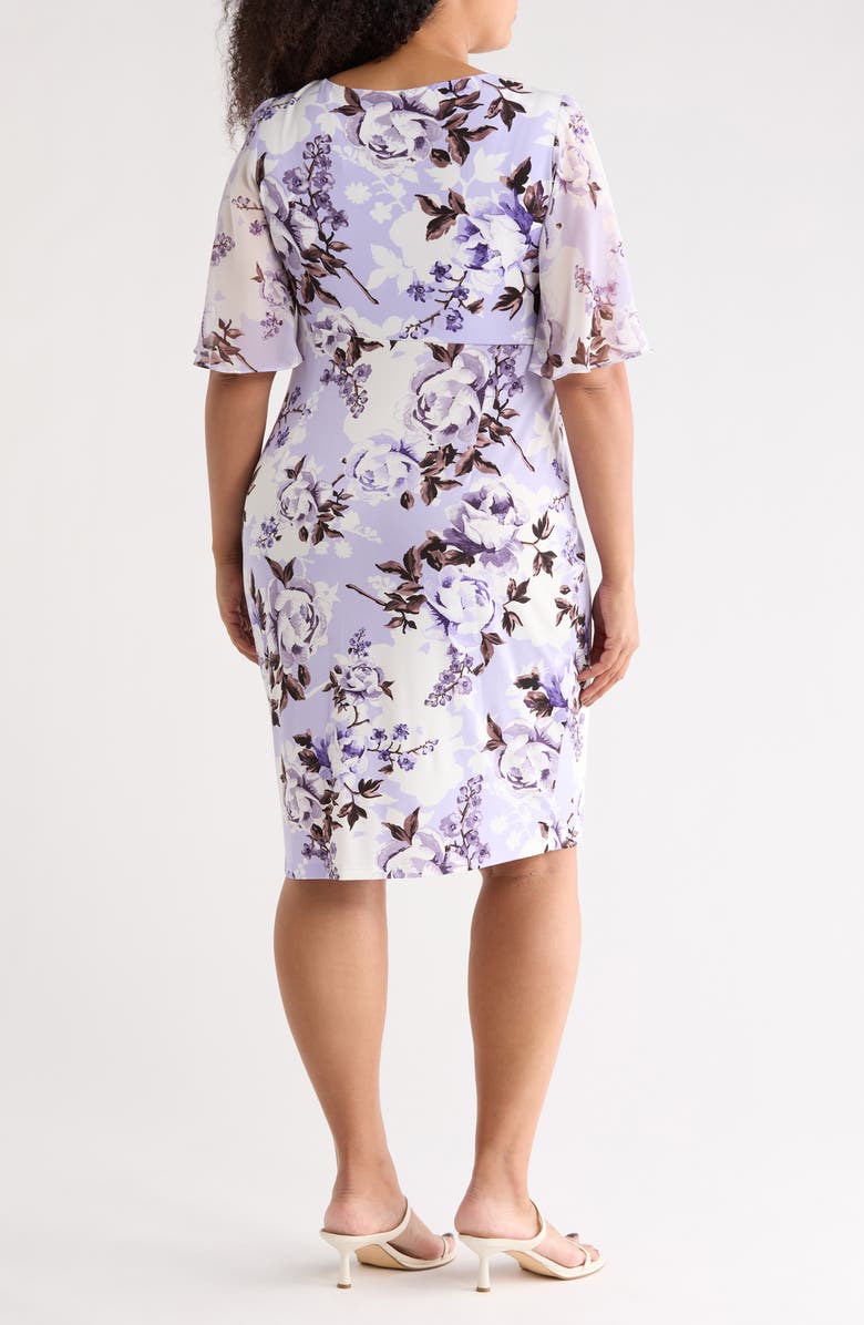 Connected Apparel Flutter Sleeve Faux Wrap Dress, Alternate, color, Light Lavender