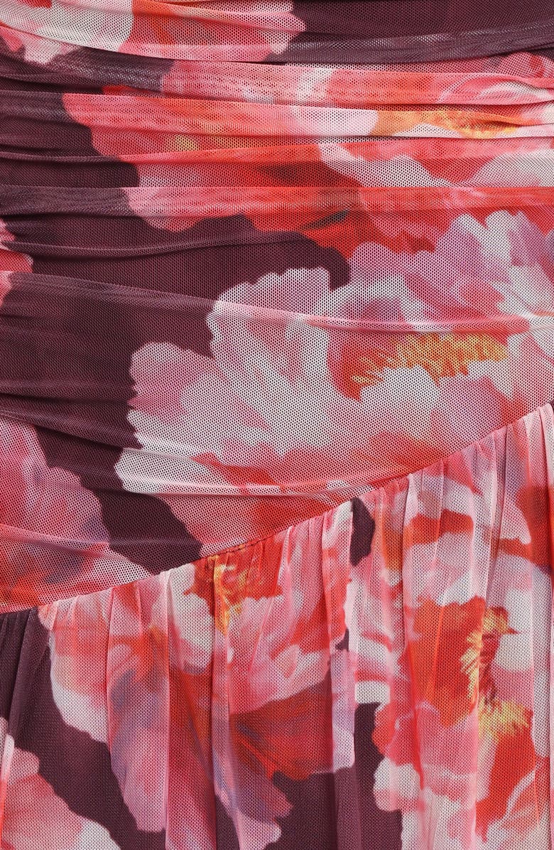 Petal & Pup Calypso Floral Ruched Long Sleeve Mesh Maxi Dress, Alternate, color, Burgundy Peony