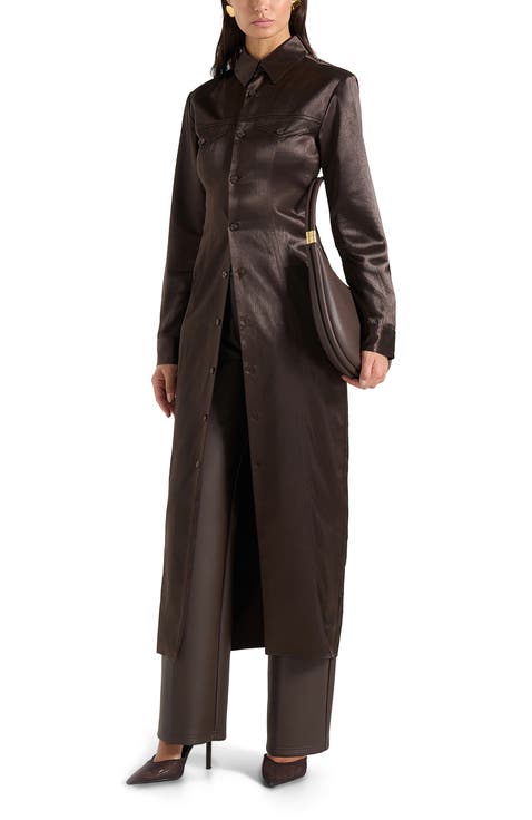 Etta Crinkled Satin Midaxi Shirt Dress