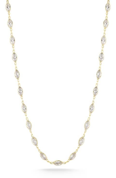 14K Gold Plated Silver Marquise Cubic Zirconia Necklace