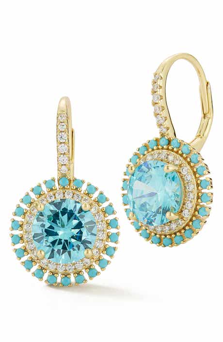 SPHERA MILANO Cubic Zirconia & Synthetic Turquoise Halo Lever Back Earrings