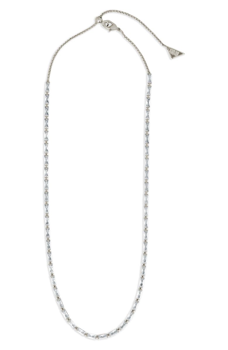 Sterling Forever Modernist Baguette Tennis Necklace, Alternate, color, Silver