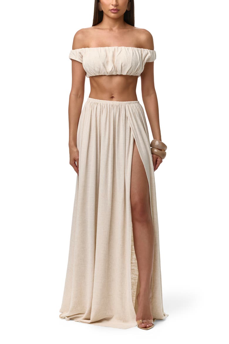 Gathered Side Slit Maxi Skirt, Alternate, color, CREAM
