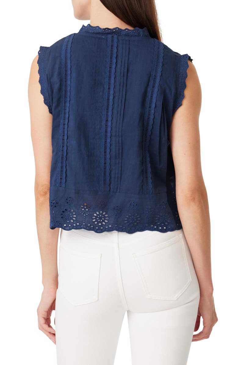 Habitual Embroidered Eyelet Cotton Button-Up Top, Alternate, color, Dress Blue