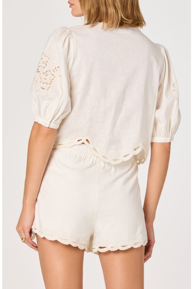 Joellyn Embroidered Linen & Cotton Top, Alternate, color, WHITE