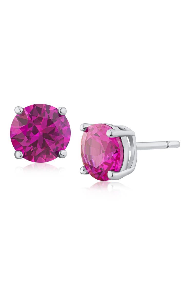 Round Cubic Zirconia Classic Stud Earrings, Main, color, PINK/ SILVER