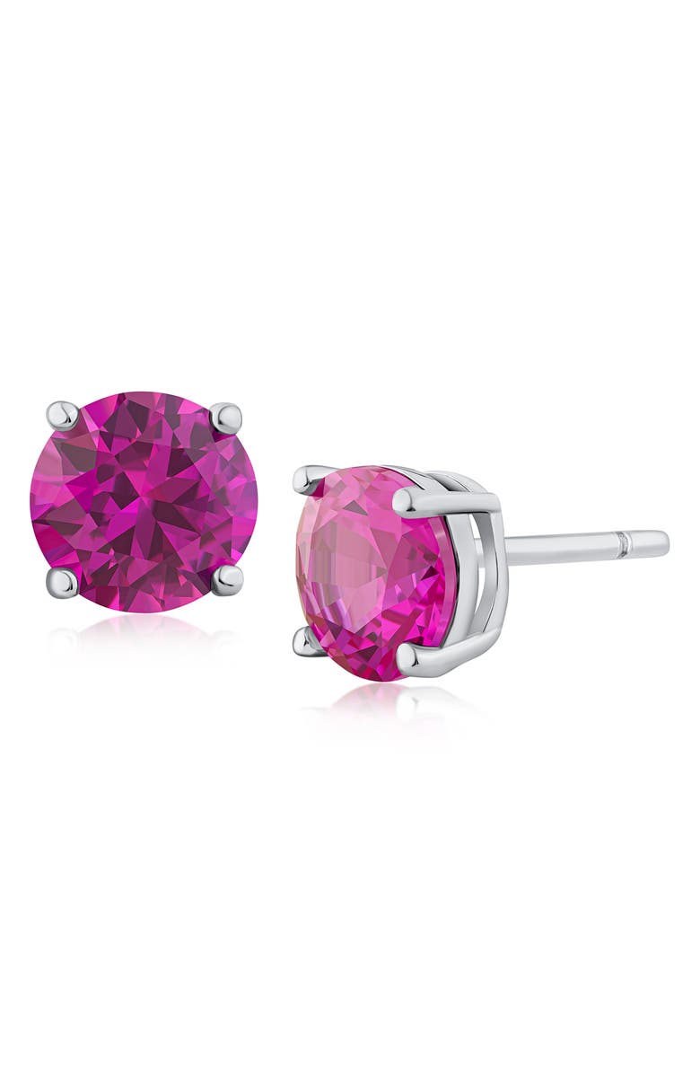 CZ by Kenneth Jay Lane Round Cubic Zirconia Classic Stud Earrings, Main, color, Pink/ Silver